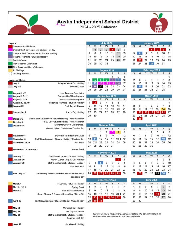 Austin ISD Schools Calendar