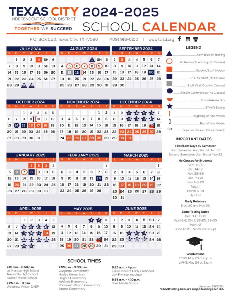 Texas City ISD School Calendar