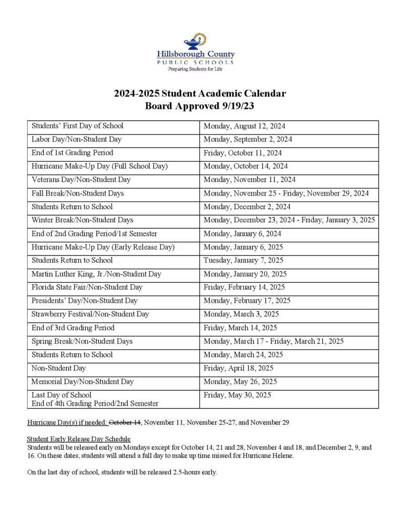 Hillsborough County Public Schools Calendar