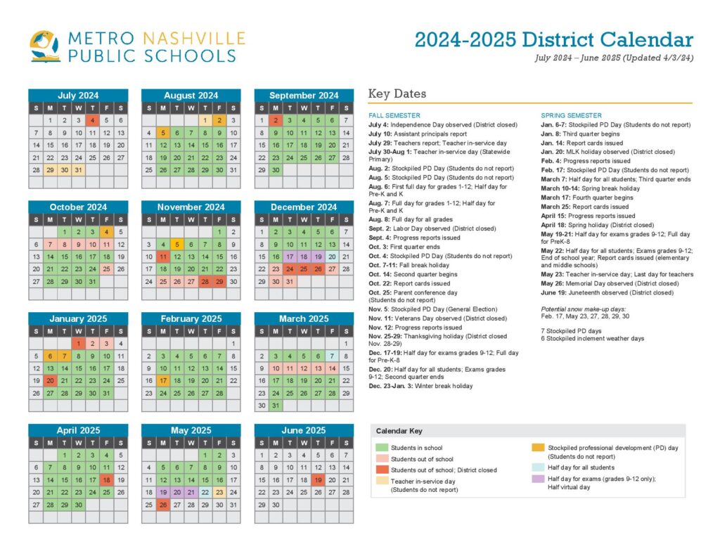 Metro Nashville Public Schools Calendar